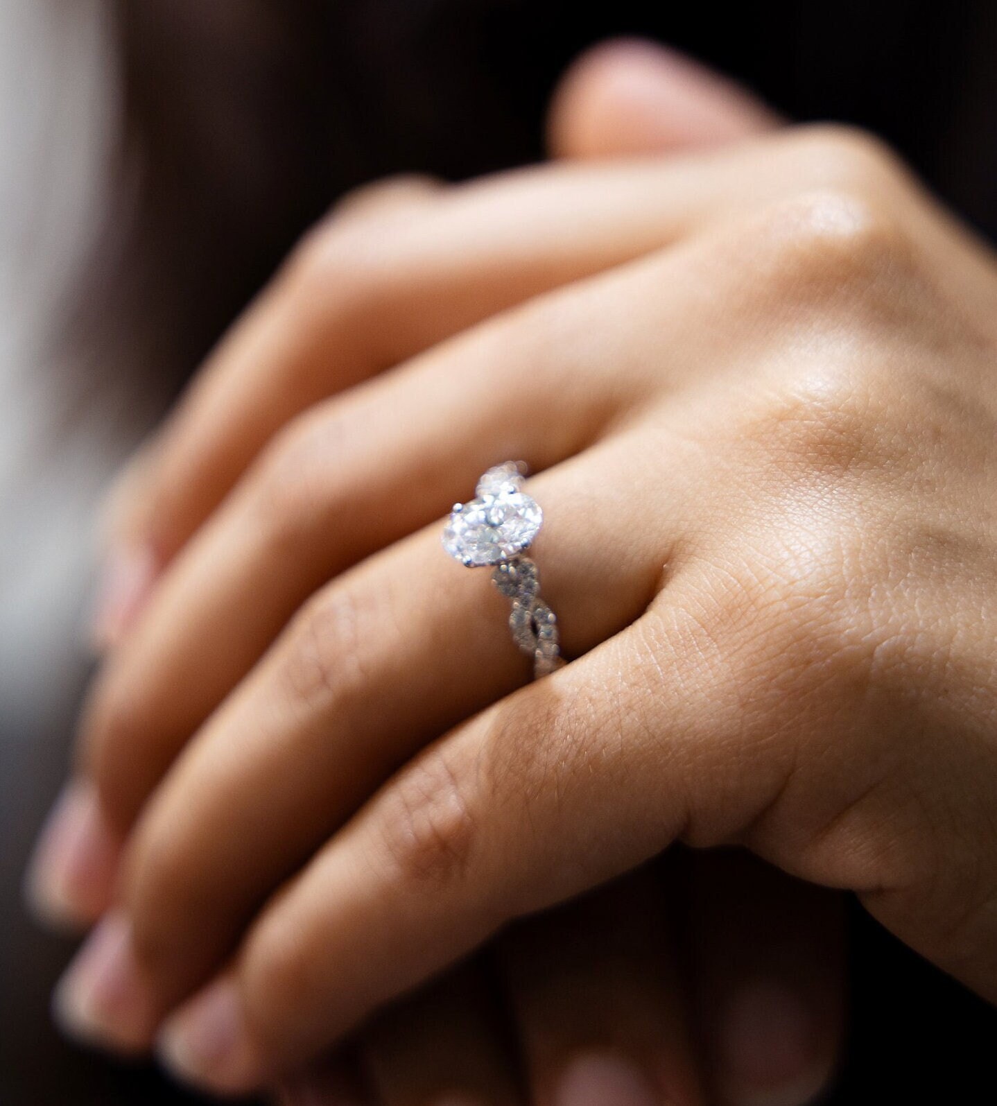 1.51ct F VS2 Oval Lab-Created Diamond 14K White Gold Twist Band Engagement Ring