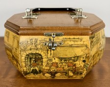 Vintage 1960s Anton Pieck Decoupage Wooden Box Purse Octagonal Lucite Handle