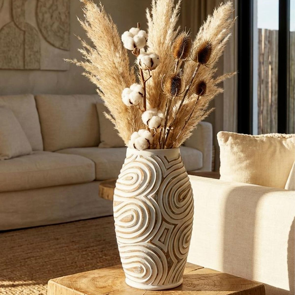 Vase design en résine Oblix 35cm blanc - Objet déco salon moderne