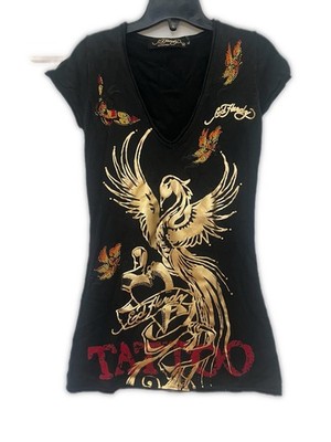 Ed Hardy Tattoo Top With Phoenix Design. Size Medium.