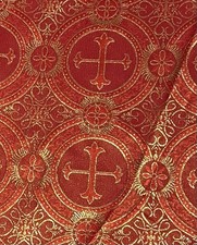 Red Gold Metallic Church Cross Brocade Fabric 60 Width Sold By The Yard
