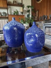 Pair Large Signed Studio Pottery Fat Lava Vases By Maria Jose Cordozo de Souza