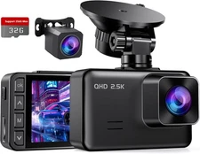 Dash Cam Front and Rear, 2.5K+1080P Dual Dash Camera for Cars, 2’’ Display Mini