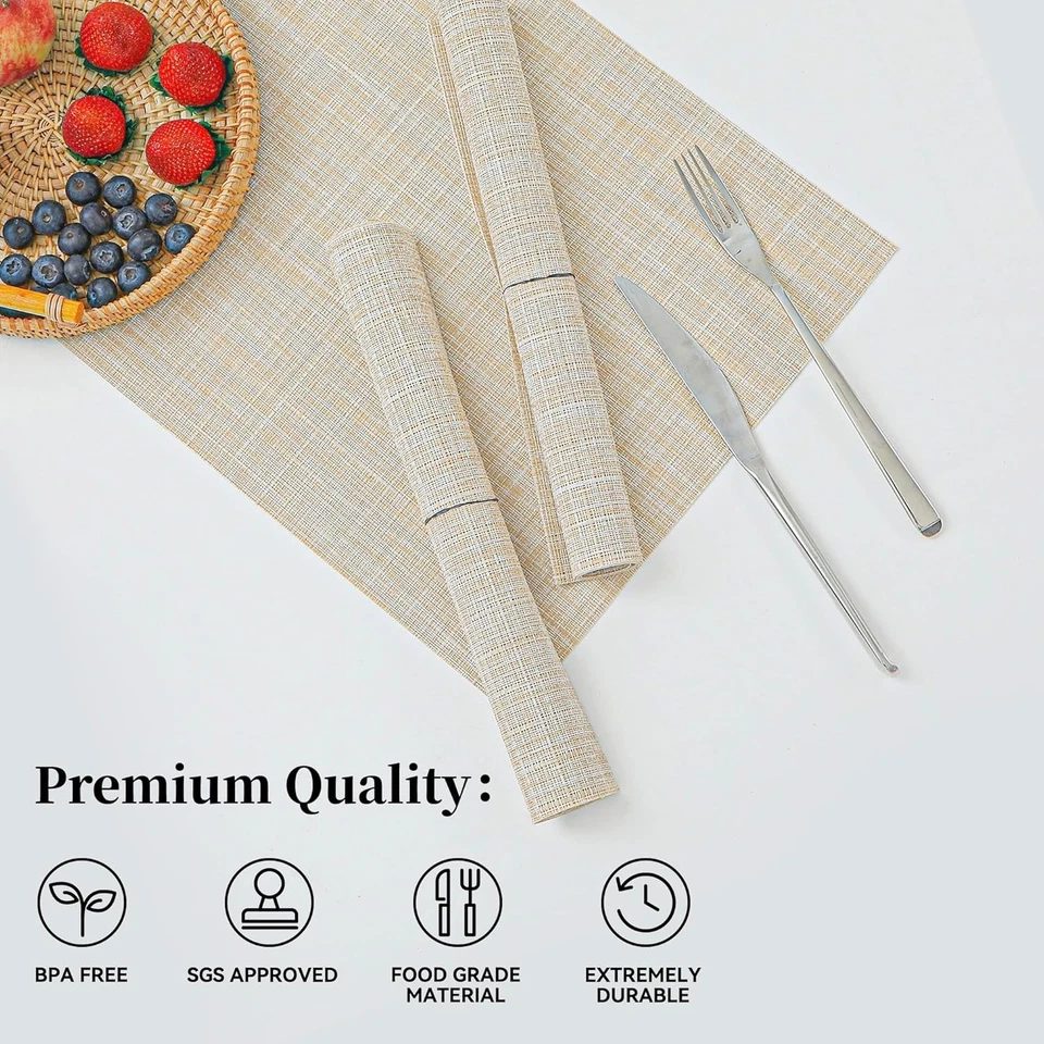 Beige Placemats Set of 4 Heat Resistant Non-Slip PVC - Image 4 of 4