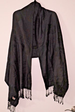 Pashmina Scarf Wrap Shawl Black Fringe/Tassels