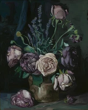 Wilted Flowers in Vase | Dark Floral Still Life | Vintage Oil Print Museum Art