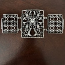 Vintage Western Style Belt Buckle with Cross  Rhinestone Accents