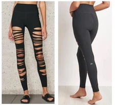 Alo Yoga High Waist Extreme Ripped Warrior Legging Black Edgy Destroyed Size XXS