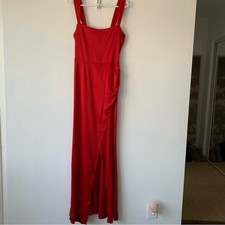 Reformation Isolene Satin Sleeveless Front Slit Gown Midi Maxi Dress Cherry Red