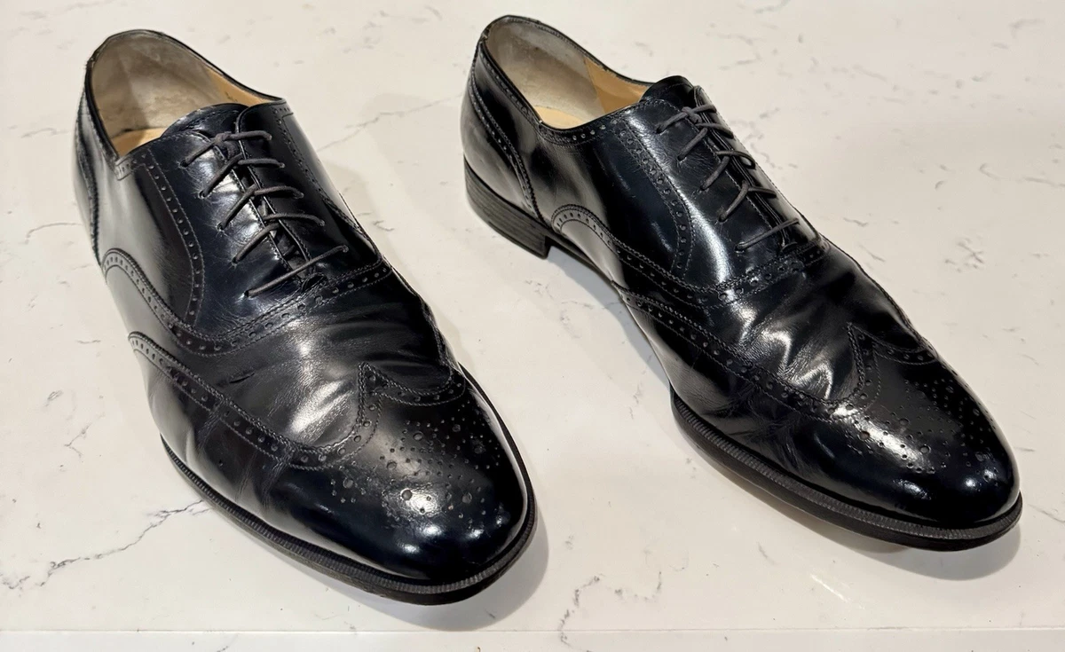 Salvatore Ferragamo Black Leather Wingtip Oxford Dress Shoes‎ Lace up Mens 8.5D Vintage Salvatore Ferragamo Men Shoes 90s, Brown Shoes Size  main image 3