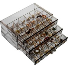 Acrylic Jewelry Storage Box with 3 Drawers 72 Compartments Transparent Earring