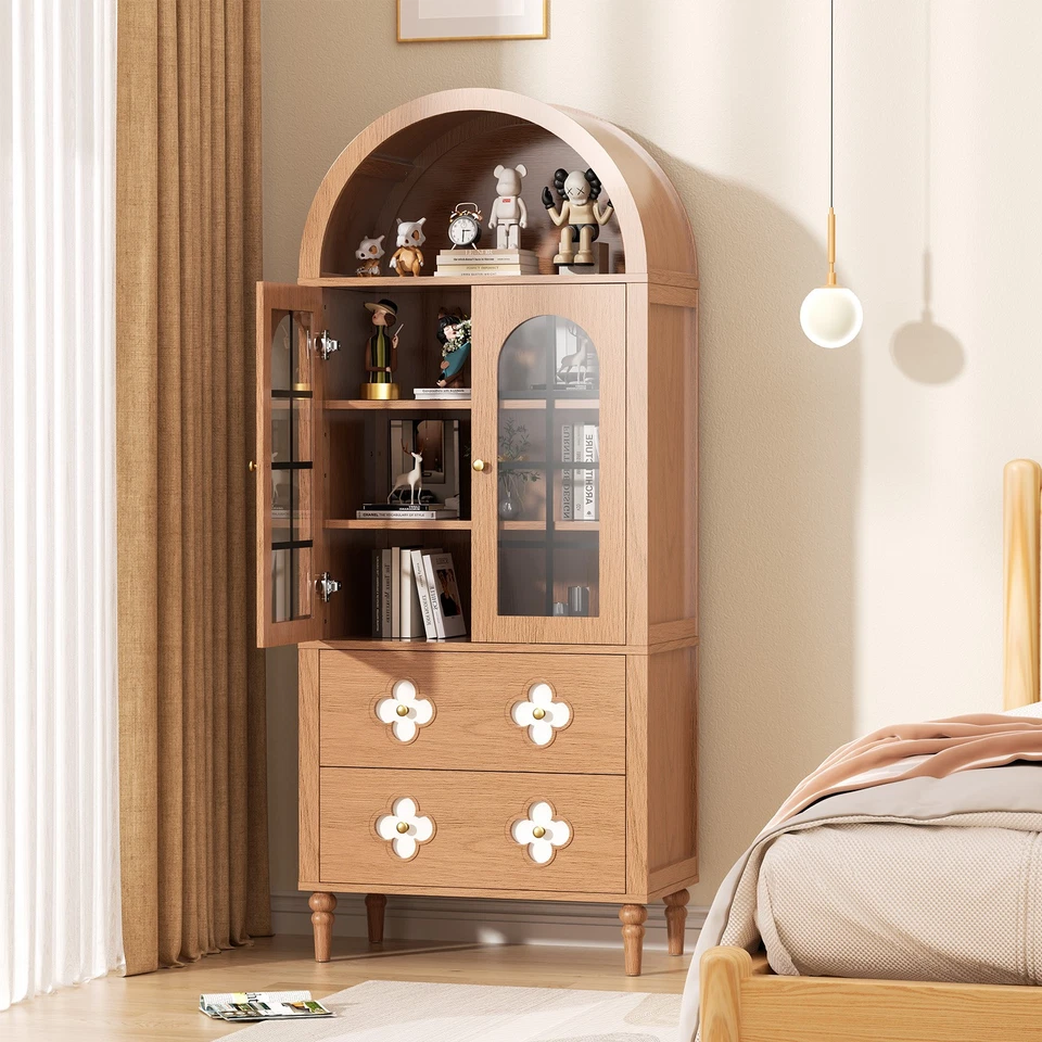 Despensa de cocina arqueada vintage - Armario de puerta de vidrio de 71" de alto de Sunyrisy Foto 2 de 4