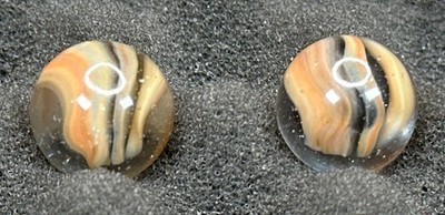 (2) Vintage Vitro Agate Hybrid Cats Eye Marbles Pair - Blended Peach - .60''