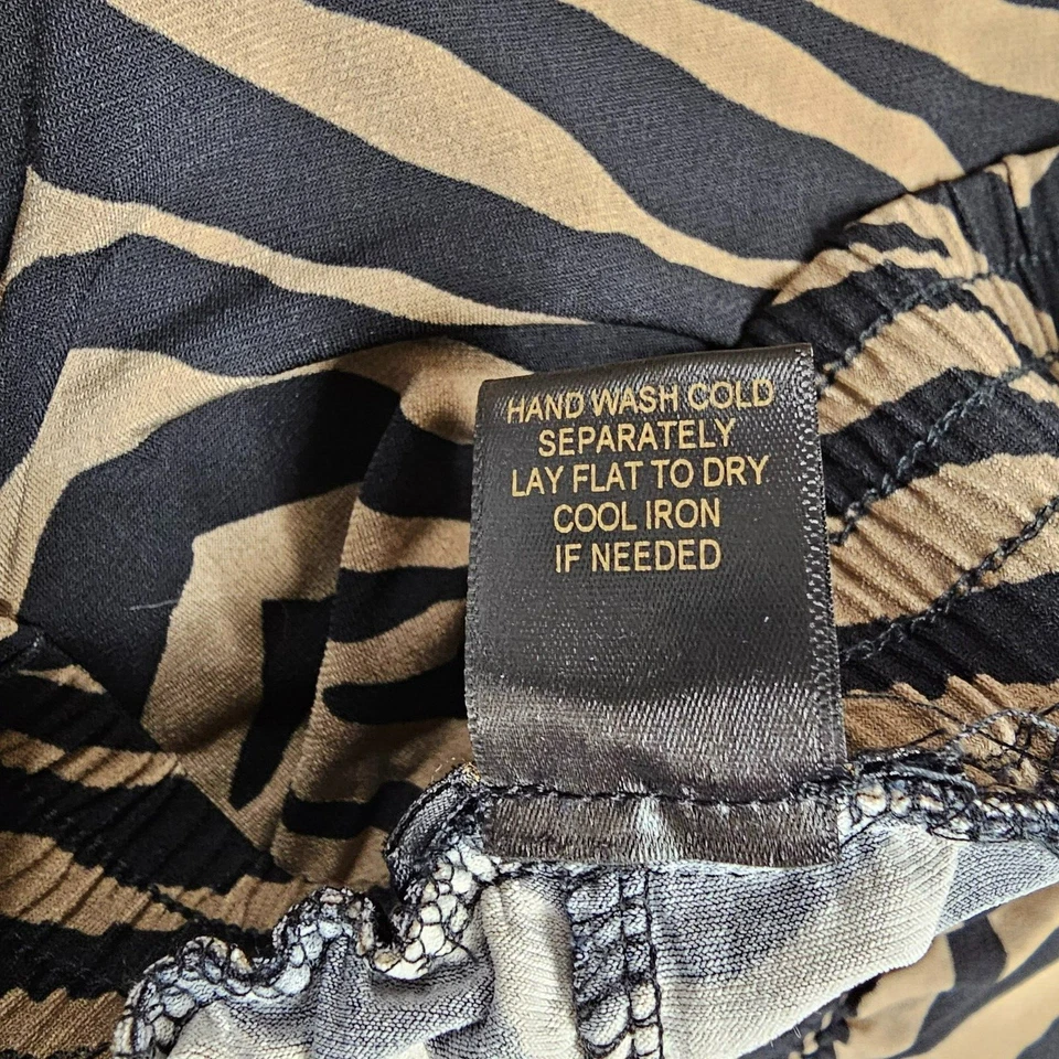 Iman Palazzo Pants Pull-On Slinky Zebra Print Wide Lined Boho Office Mob Wife - Image 4 of 4