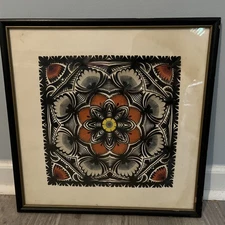 Artwork Mixed Media Paper Cut Out Art Flowers Floral Framed 17x17”