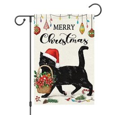 Merry Christmas Black Cat Garden Flag 12x18 Double Sided, Christmas-12" x 18"