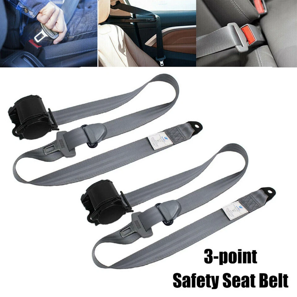 2Set Retractable 3 Point Safety Seat Belt Straps Car Vehicle Adjustable Belt Kit Foto 4 de 4