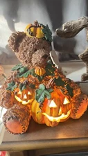 Cracker Barrel Halloween Light-Up Tabletop 10" Bear Resin Collectible Pumpkins