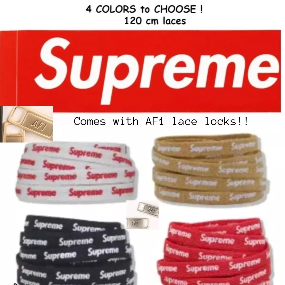 Serrures à dentelle AF1 + lacets à chaussures supreme NOIR, ROUGE, BLANC BLÉ jordan dunks airforce
