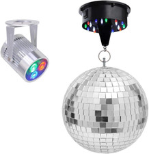 12" Mirror Disco Ball W/ 6RPM Rotating Motor  3W Multicolors LED Pinspot Spot L