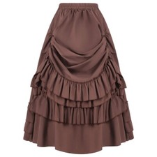 Lady Gothic Victorian Skirts Midi Steampunk Elastic Waist Ruffle Shirred Classic