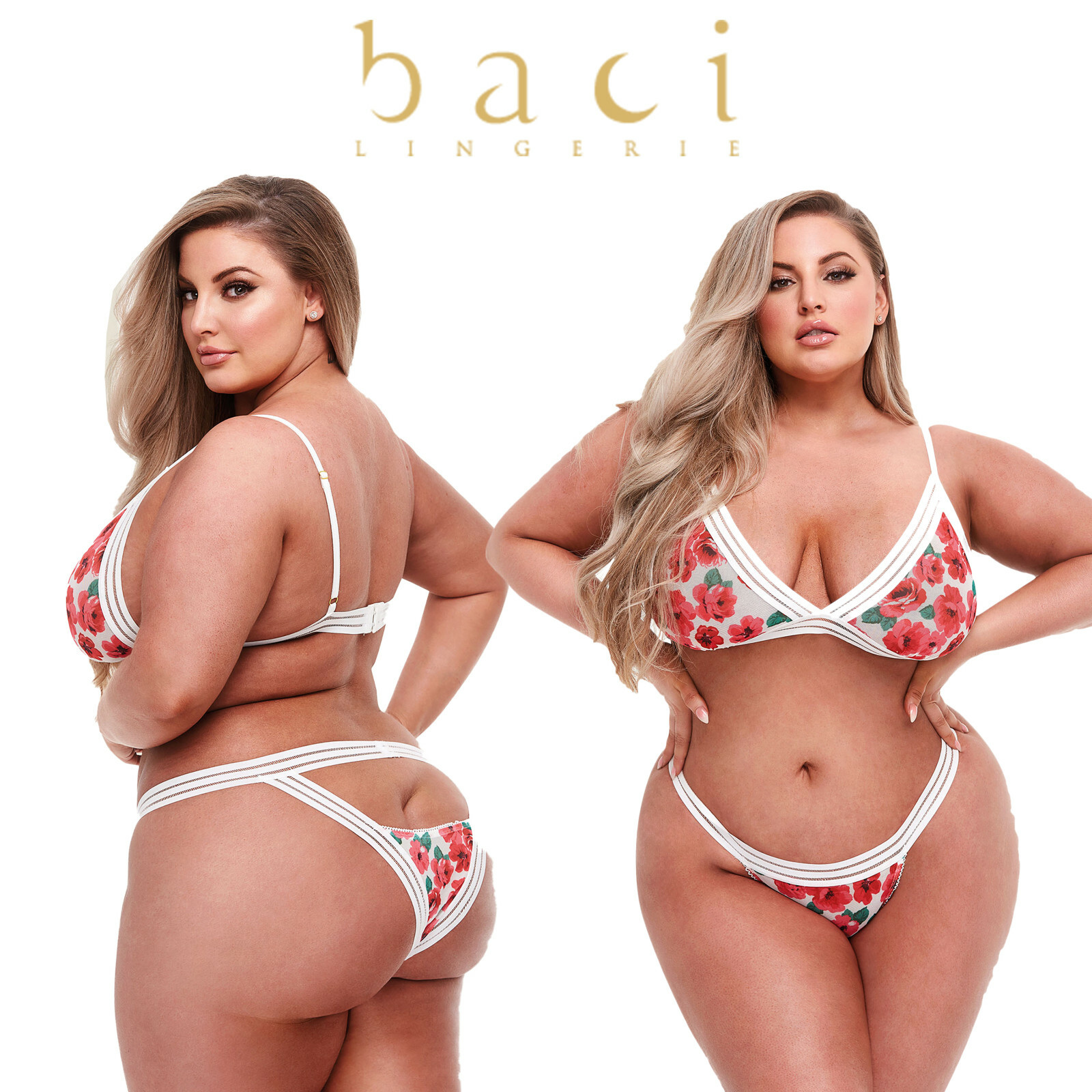 Baci White Floral &Amp; Lace Bra Set With Open Back Panty Queen Size Completo Intimo