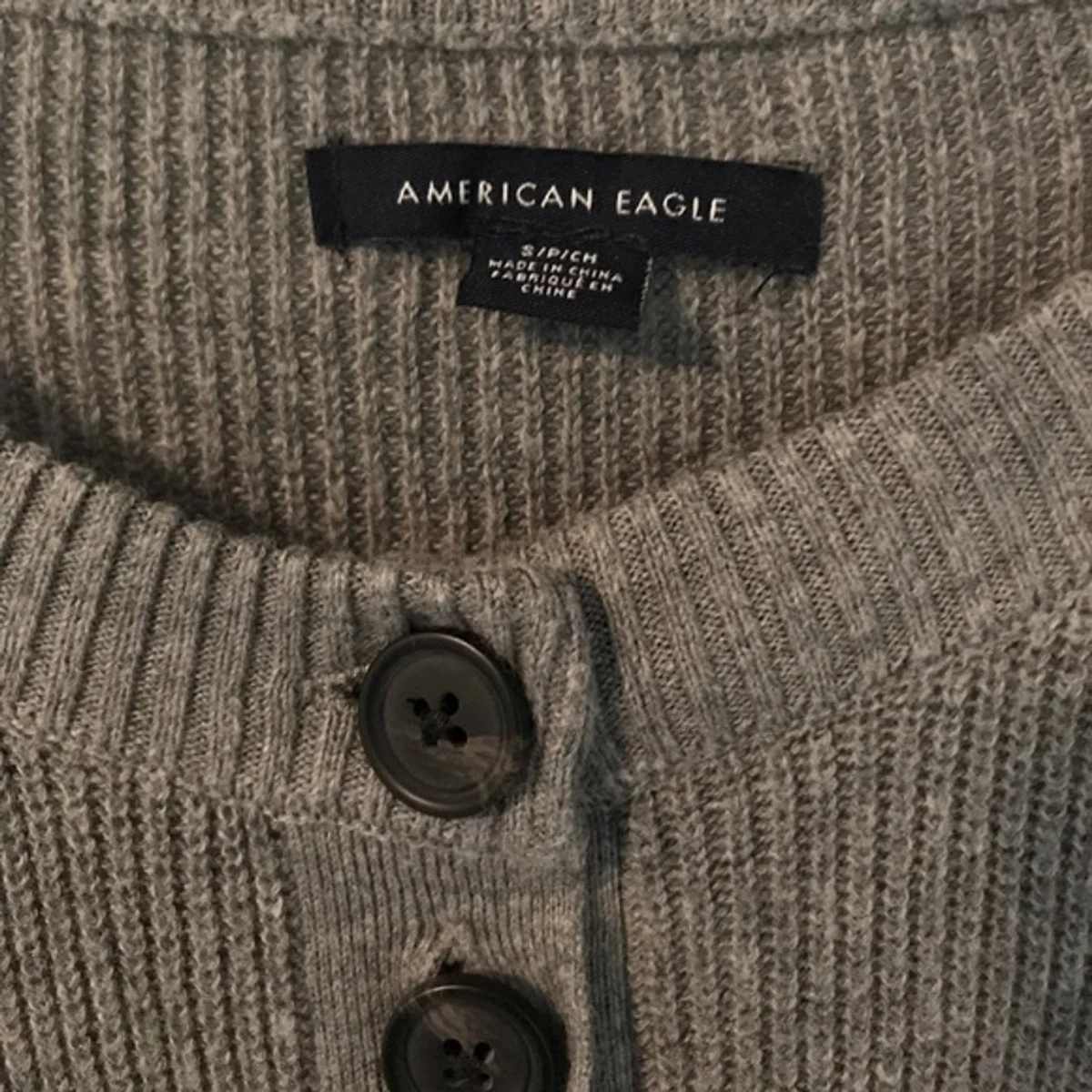 American Eagle Varsity Stripe Henley Pullover Ribbed Sweater Women s Size S