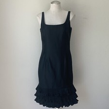Vintage Victor Costa Black Taffeta Sheath Dress Size 10 Ruffled Hem Cocktail