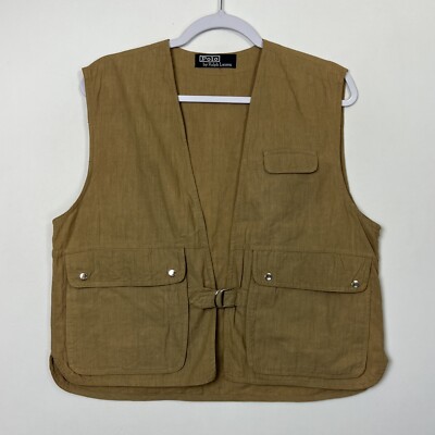 Vintage 1980s Polo Ralph Lauren Khaki Tan Utility Cargo Vest Mens Large  - Main Image