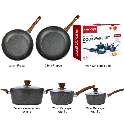 24/28/32CM Marble Stone Frying Pan Ceramic Coated Non Stick Cookware Frypan Wok - Picture 30 of 52