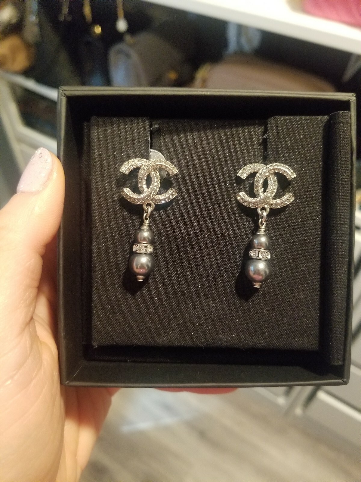 100% Authentic Chanel CC Drop Dangle Earrings - image 1