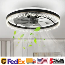 24 in Black Fan kit Light Flush Mount LED Ceiling Fixture w Remote APP Control
