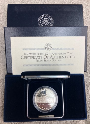 1992 The White House 200th Anniversary Coin Proof Silver Dollar with Box & COA