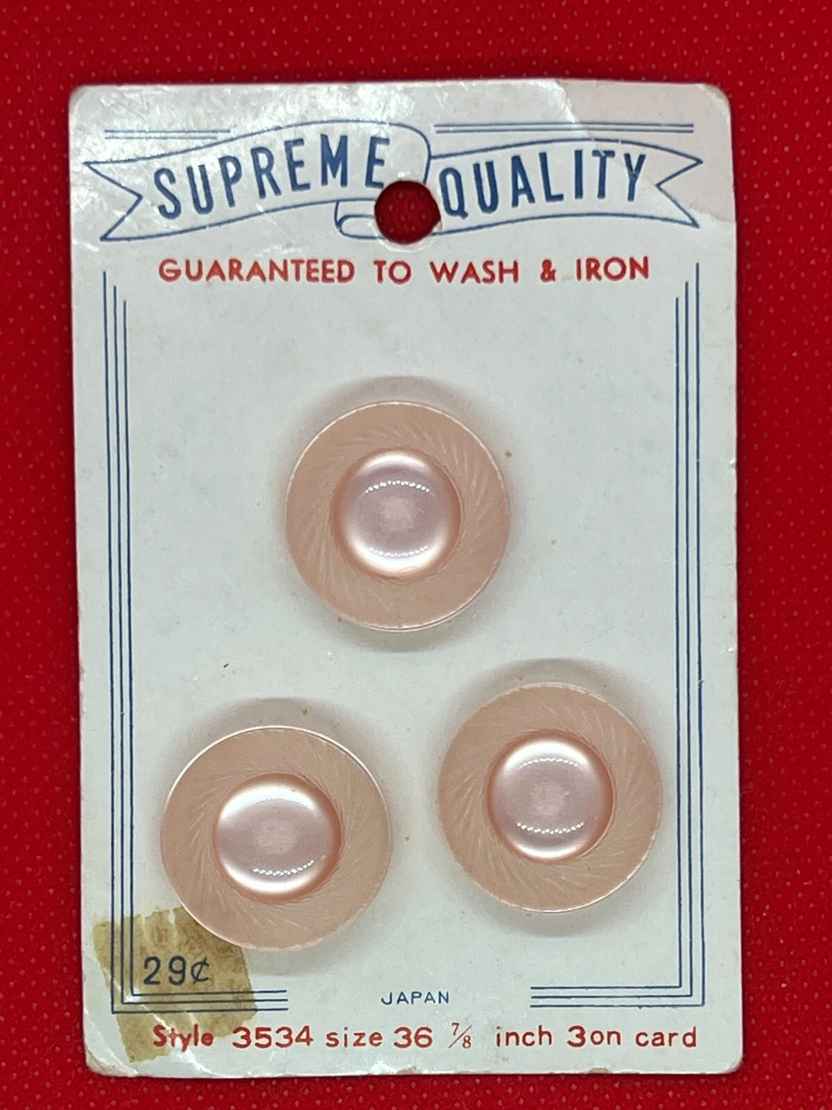 Supreme Quality Vintage Buttons on Card 3 Count 7/8