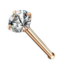 20G GOLD ROSE / GOLD STEEL PRONG SET CLEAR GEM NOSE BONE STUD RING PIN PIERCING