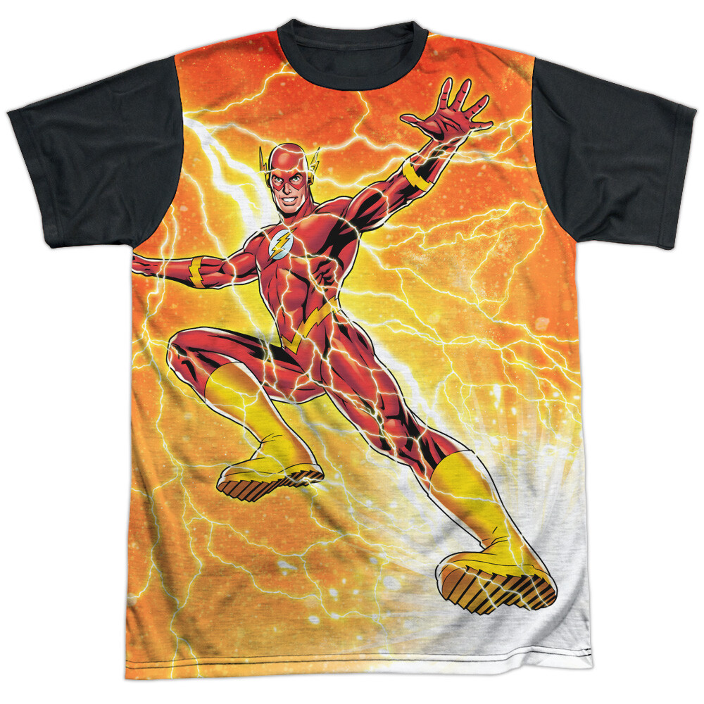 JLA Fast As Lightning Black Back Adult Halloween Costume T-Shirt Sizes S-3XL  