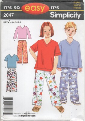 Simplicity Schnittmuster 2047 EASY Strick Stoff Hose & Top Alter 3-8 Neu