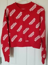 Netflix Official STRANGER THINGS Allover Print Crop Sweatshirt Red  White Small