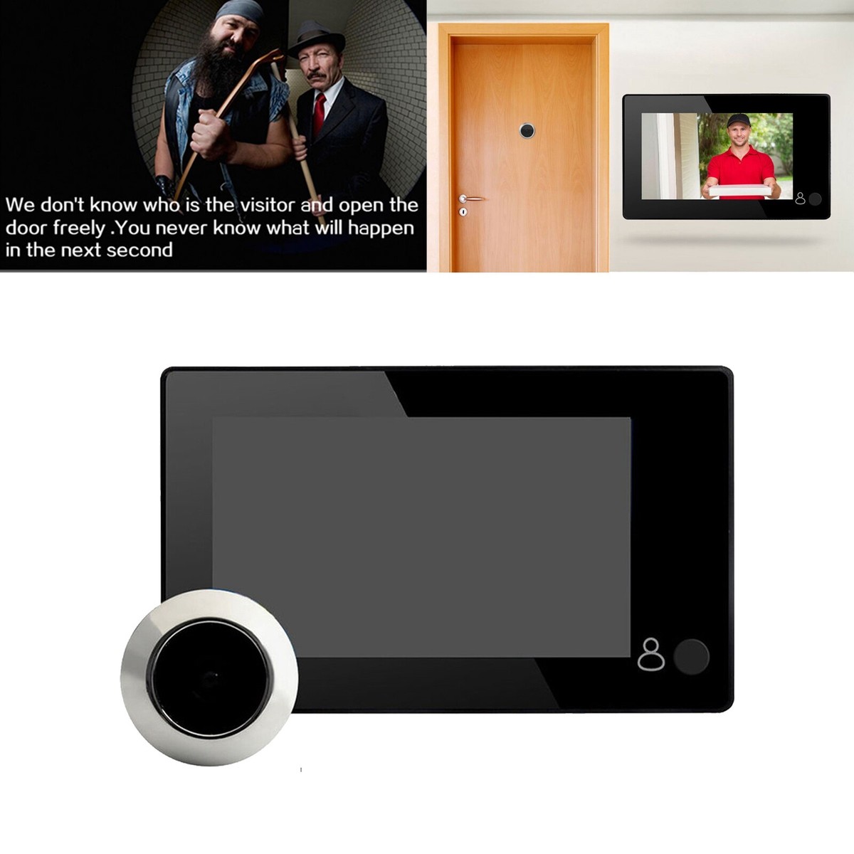 Digital Peephole Viewer Smart Doorbell 160° Wide Angle