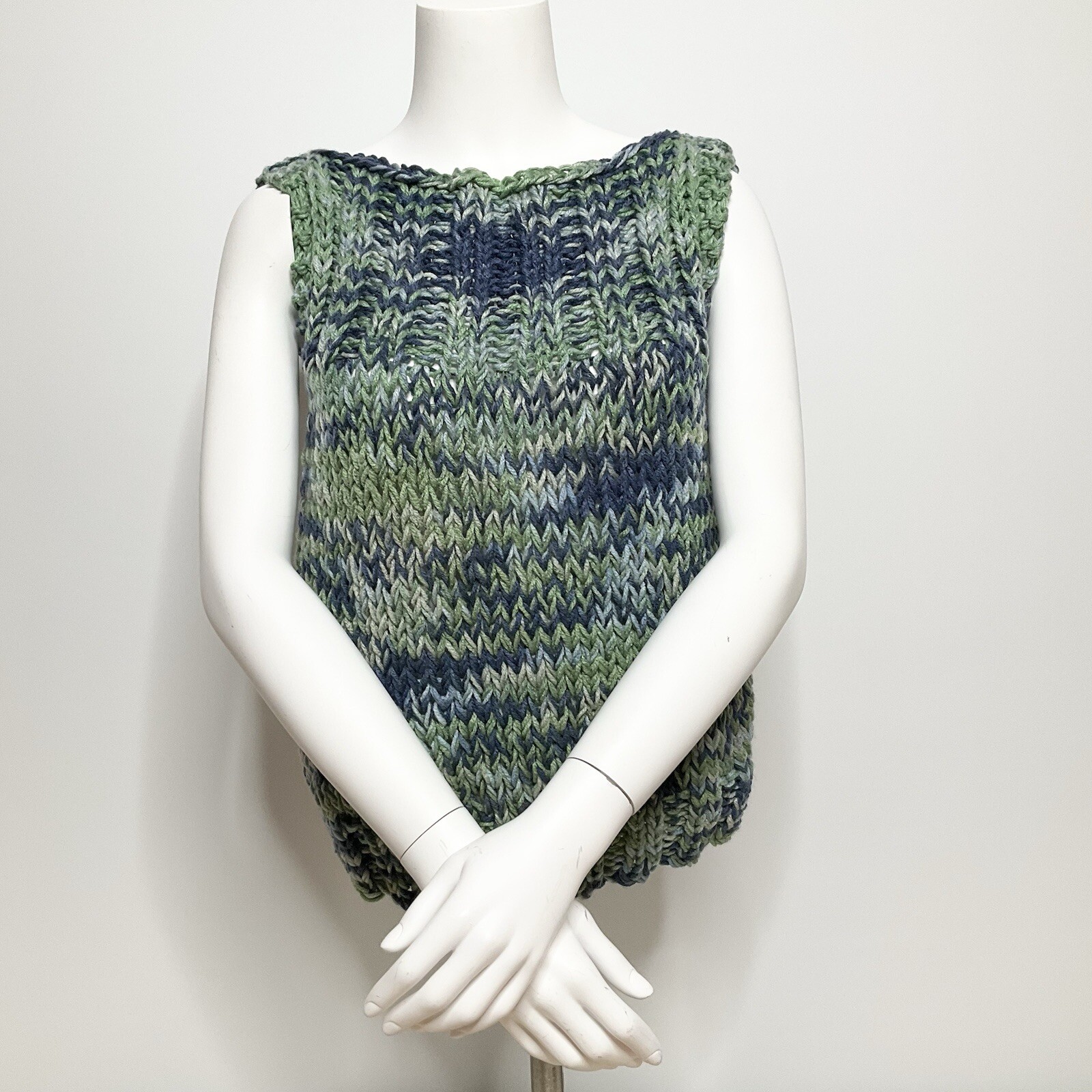 Handmade Womens Y2K Oversize Grandmacore Yarn Knitted Texture Boatneck Vest