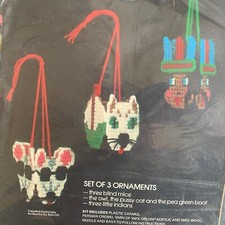 3 Christmas Ornaments Plastic Canvas Needlepoint Vintage Nursery Rhymes Bucilla