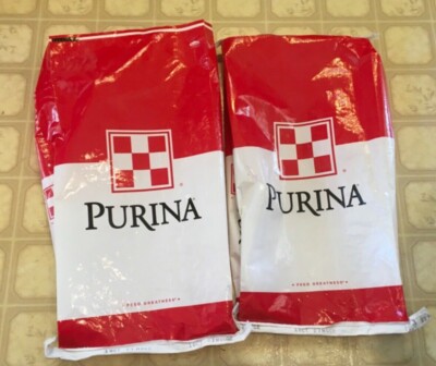 LOT of 2 Empty  FEED BAGS Purina Seed Sack CRAFTS SEWING Red Checkerboard 