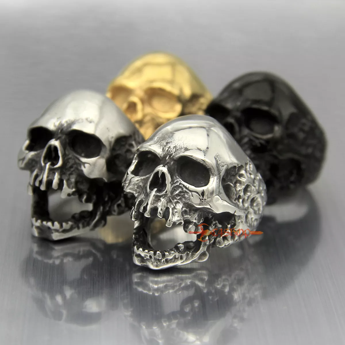 Huge Heavy Gothic Stainless Steel Plague Skull Mens Biker Ring