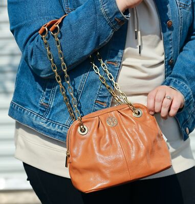 ハンドバッグ COURONNE Piloti Douce Cross 21 Black RVBRX24642BKX NWT Tory Burch Crinkle Leather 2 Way Crossbody Bag w Chain