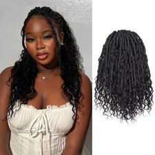 Boho Crochet Locs With Human Hair Curls - 18 Inch 8 Packs Natural Black Hand- GI