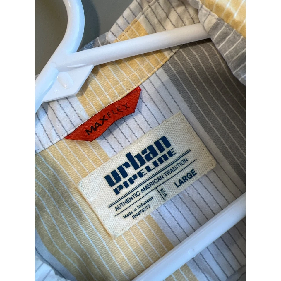 Camisa Urban Pipeline Rayas MaxFlex Abotonada Niños L Amarillo Blanco Gris Preppy Foto 4 de 4