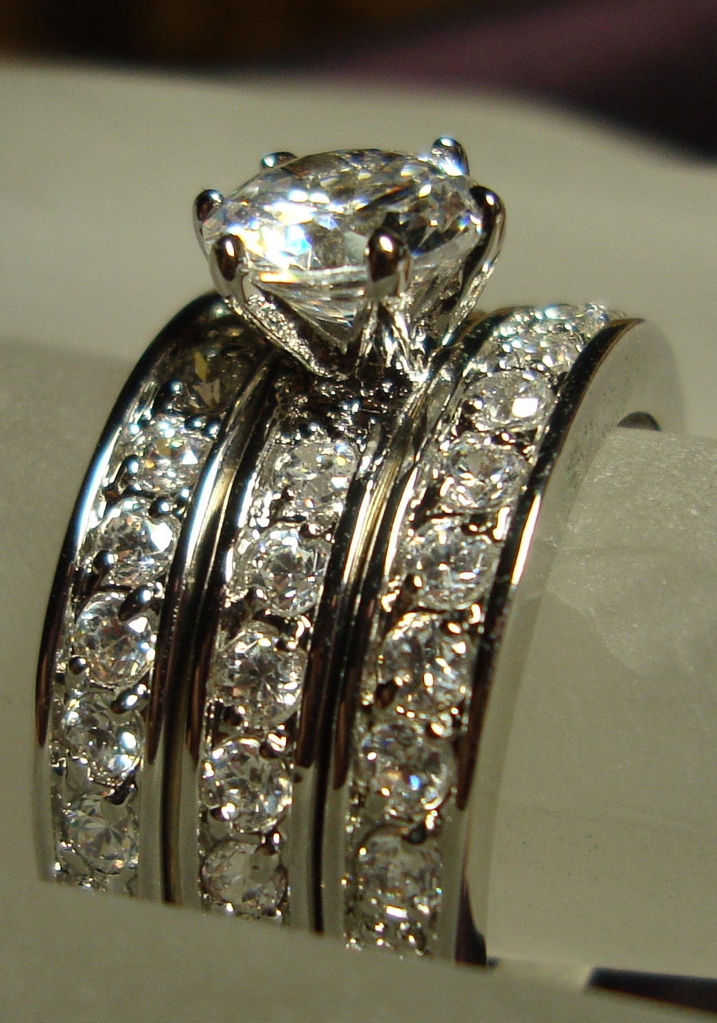 3-Piece Classic Cubic Zirconia Bridal Ring Set - 18K White Gold Plated, Sizes 5-10, 2.08 Ctw
