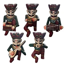 Handcrafted Wooden Sitting Musicians (set  of 5) Indian Bawla Traditional