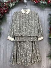 Vintage Dress Suit 2 Piece Blouse Skirt Set Liz Petite Inc Taupe 70s Size 6