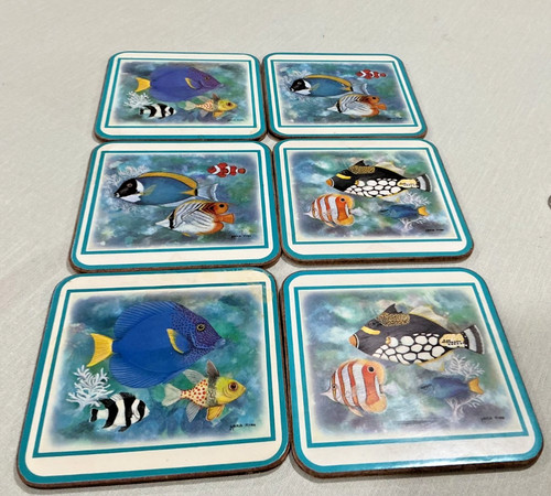 VTG PIMPERNEL Tropical Fish Coaster Set Of 6 Made In England